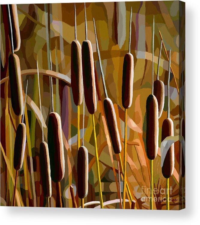 Cattail Acrylic Print featuring the painting Cattails Shine by Jackie Case