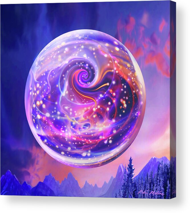 Celestial Acrylic Print featuring the digital art Celestial Snow Globe by Robin Moline