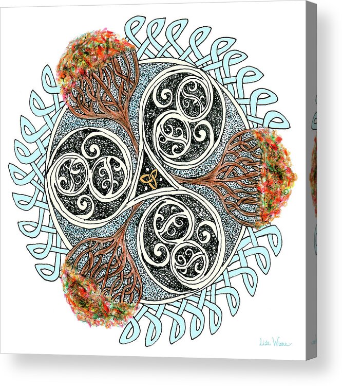 Lise Winne Acrylic Print featuring the drawing Celtic Knot with Autumn Trees by Lise Winne