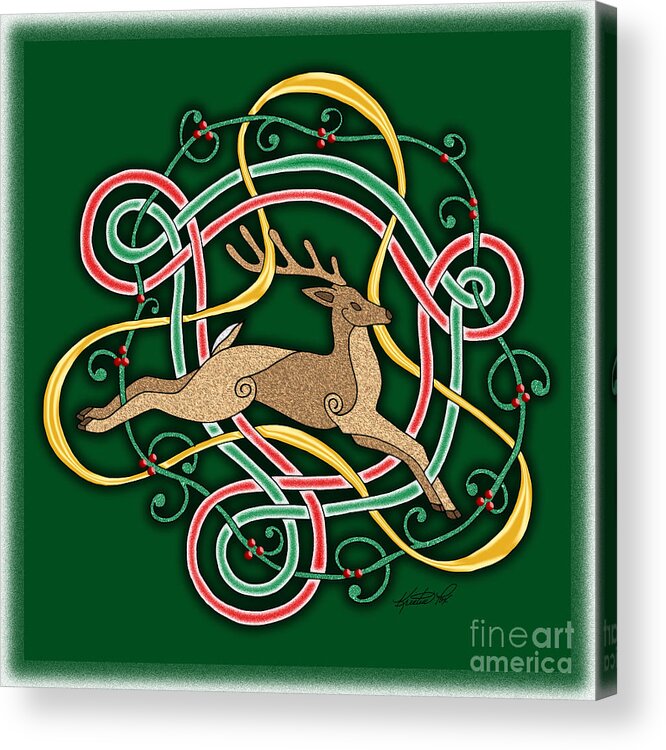 Artoffoxvox Acrylic Print featuring the mixed media Celtic Reindeer Knots by Kristen Fox