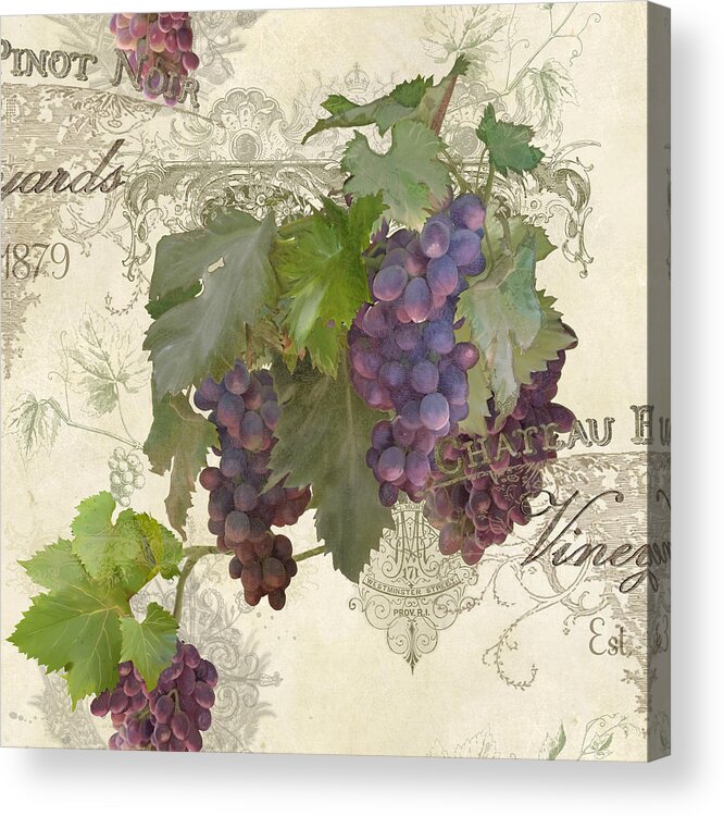 Pinot Noir Acrylic Print featuring the tapestry - textile Chateau Pinot Noir Vineyards - Vintage Style by Audrey Jeanne Roberts
