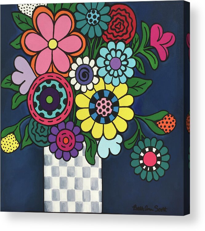 Flowers Acrylic Print featuring the painting Checkered Bouquet by Beth Ann Scott