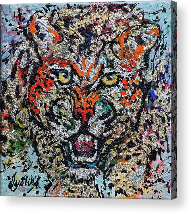 Cheetah Acrylic Print featuring the painting Cheetah Attack by Jyotika Shroff