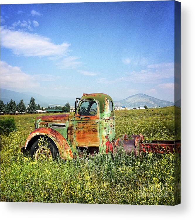 Trucks Acrylic Print featuring the mixed media Chevy in a Field by Terry Rowe