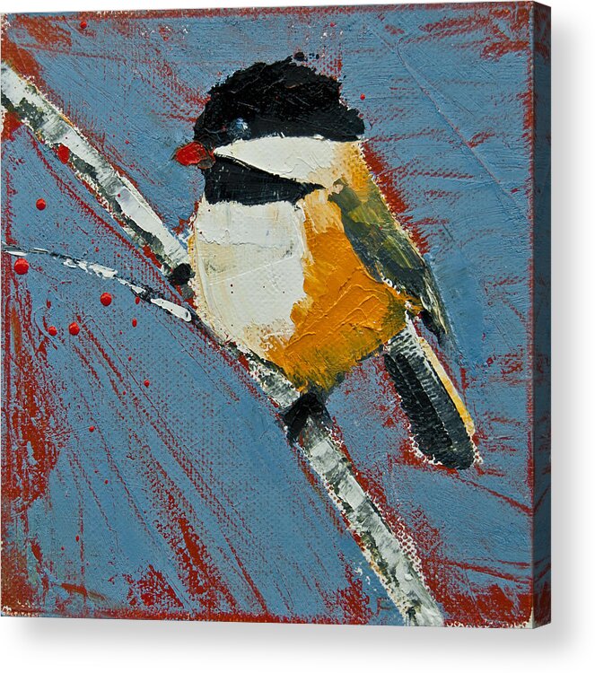 Birds Acrylic Print featuring the painting Chickadee On Birch by Jani Freimann