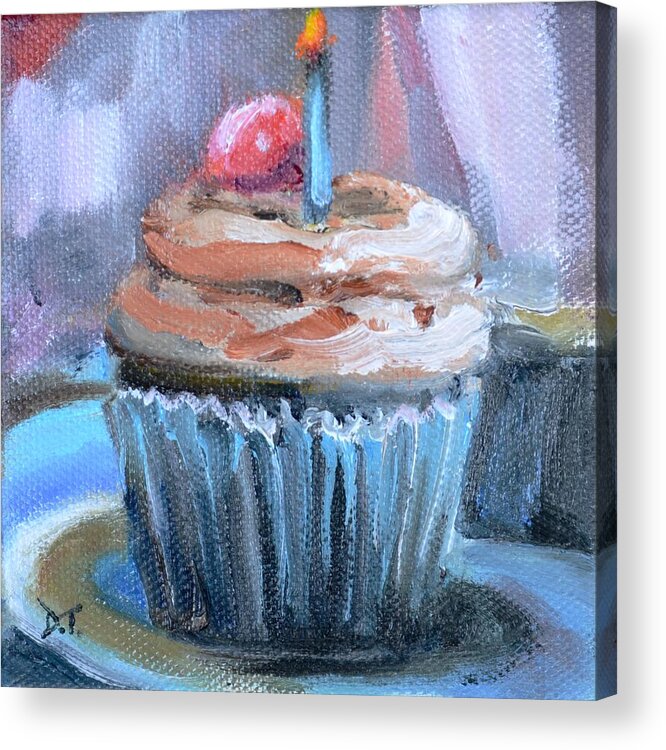 Chocolate Cupcake With Birthday Candle And Cherry On Top Acrylic
