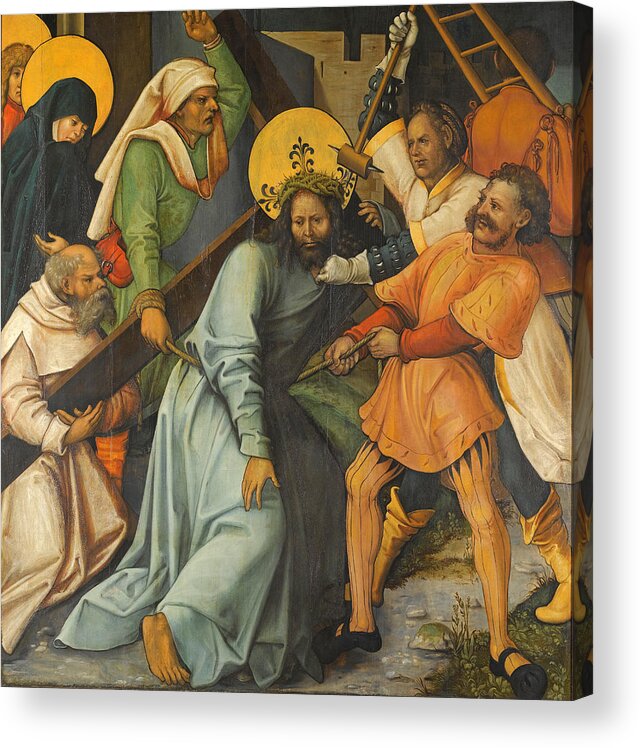 Hans Leonhard Schaufelein Acrylic Print featuring the painting Christ Carrying the Cross by Hans Leonhard Schaufelein