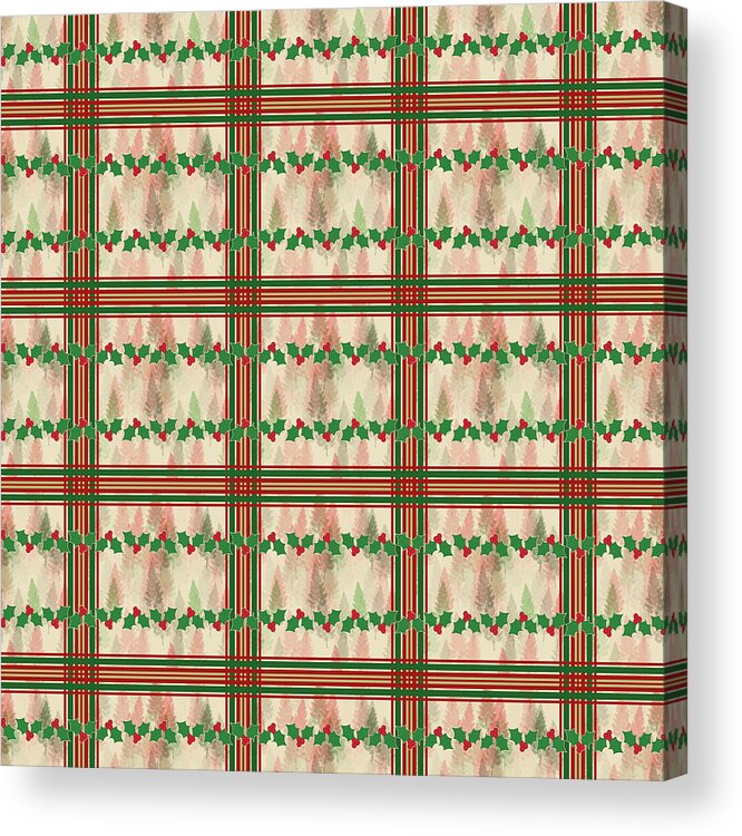 Christmas Acrylic Print featuring the digital art Christmas Holly Plaid by Barry Wills