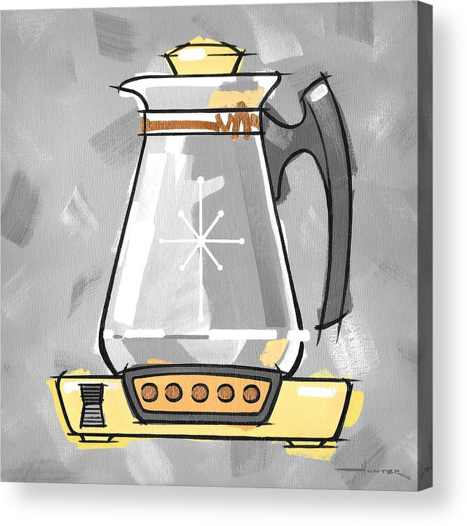 Mid-century Modern Acrylic Print featuring the painting Coffee Pot yellow by Larry Hunter