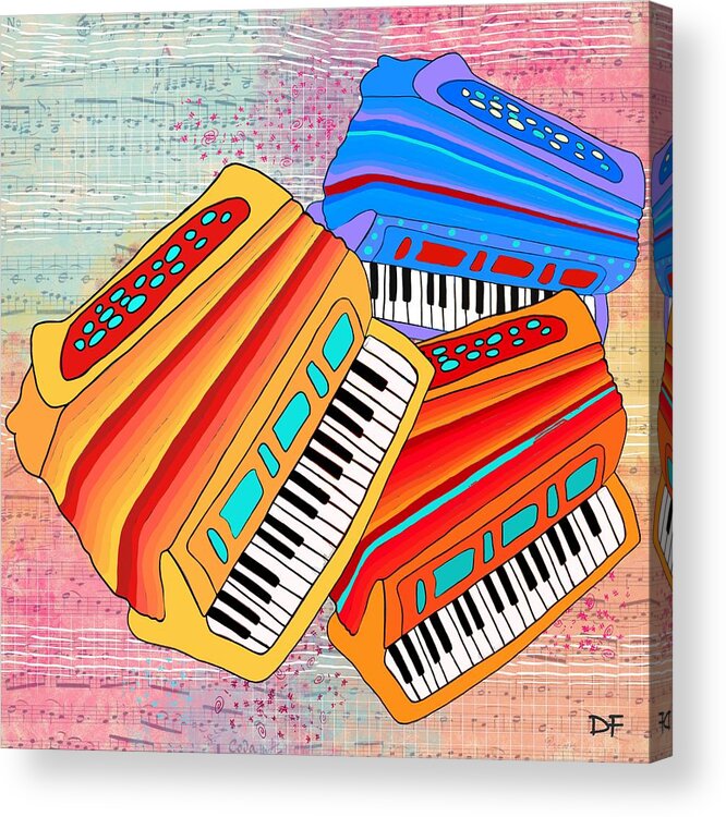 Digital Collage Acrylic Print featuring the mixed media Colorful Accordions by Dora Ficher