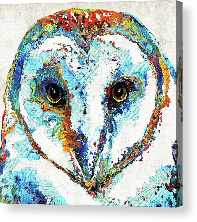 Owl Acrylic Print featuring the painting Colorful Barn Owl Art - Sharon Cummings by Sharon Cummings