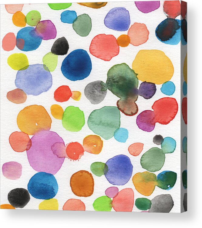 Abstract Watercolor Art Acrylic Print featuring the painting Colorful Bubbles by Linda Woods