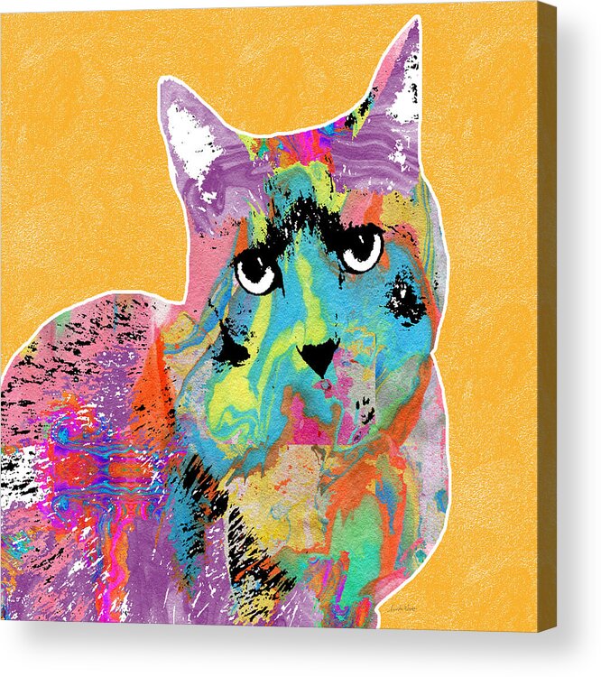 Cat Acrylic Print featuring the mixed media Colorful Cat With An Attitude- Art by Linda Woods by Linda Woods