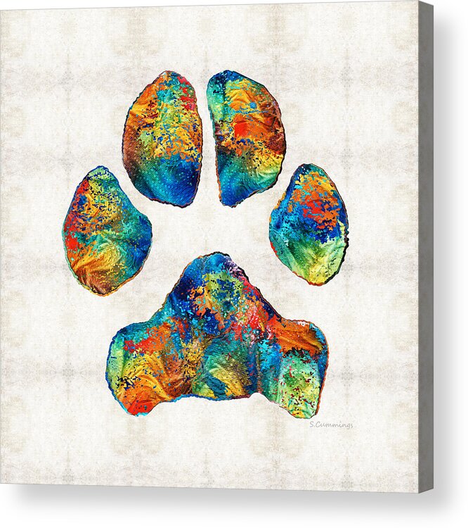 Paw Acrylic Print featuring the painting Colorful Dog Paw Print by Sharon Cummings by Sharon Cummings