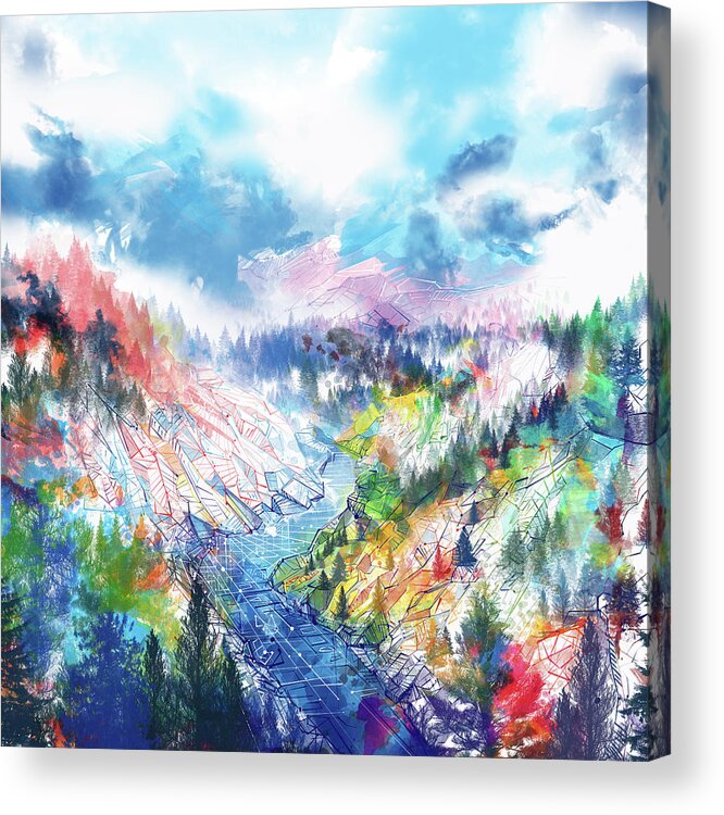 Forest Acrylic Print featuring the painting Colorful Forest 5 by Bekim M