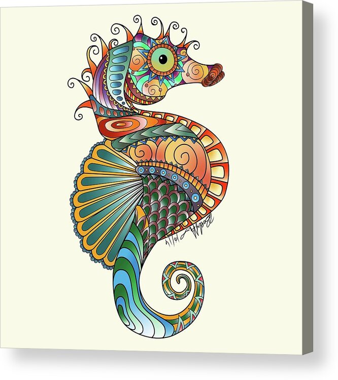 Seahorse Acrylic Print featuring the drawing Colorful Seahorse by Becky Herrera