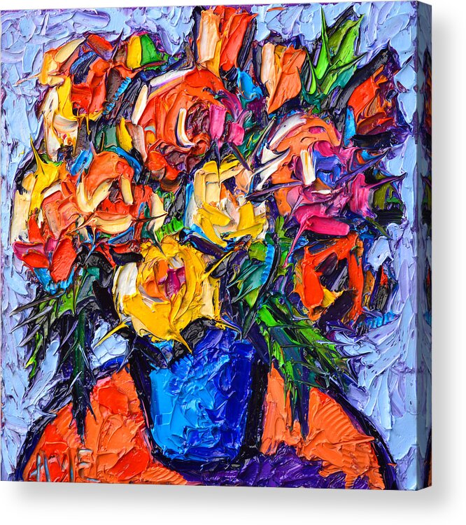 Absttact flower painting on canvas 8 impressionist painting living room art blue colorful floral Blossoms 2