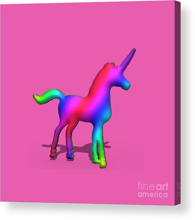 Colourful Acrylic Print featuring the digital art Colourful Unicorn in 3D by Ilan Rosen