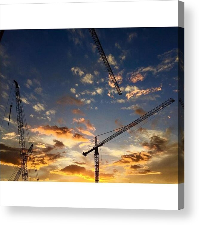 Miamiphotographer Acrylic Print featuring the photograph Construction Cranes At Sunset by Juan Silva