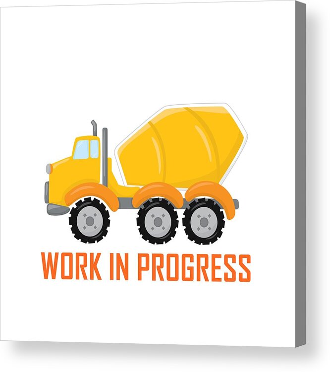 Concrete Acrylic Print featuring the digital art Construction Zone - Concrete Truck Work In Progress Gifts - White Background by KayeCee Spain