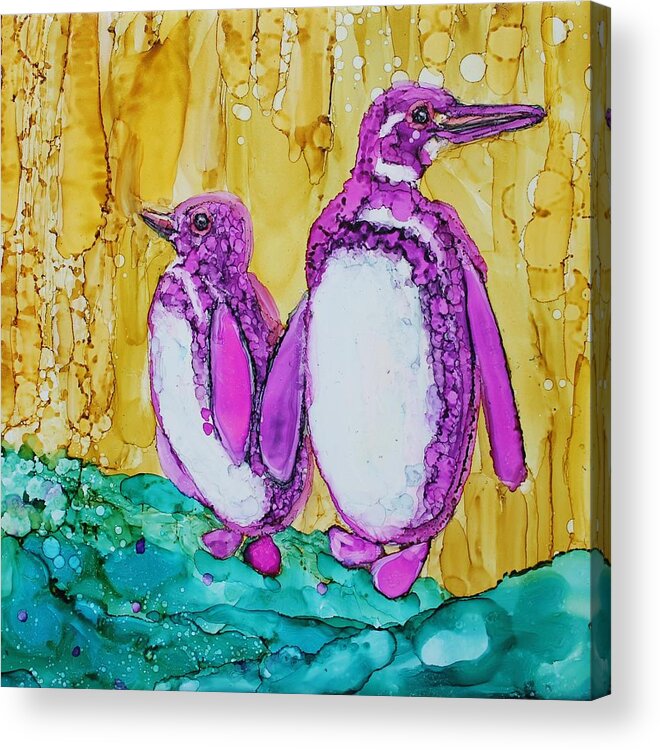 Birds Acrylic Print featuring the painting Cool Dudes by Ruth Kamenev