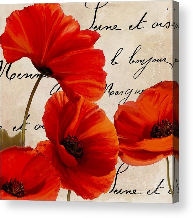 Poppies Acrylic Print featuring the painting Coquelicots Rouge I by Mindy Sommers