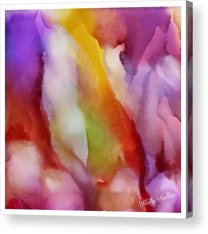 Pretty Beautiful Multicolor Alcohol Ink Vibrant Purple Yellow Lavender Green Clouds Fluffy Cotton Acrylic Print featuring the photograph Cotton Candy by Kelly Dallas