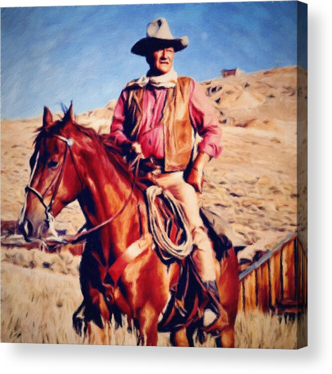 John Wayne Acrylic Print featuring the painting Cowboy John Wayne by Vincent Monozlay