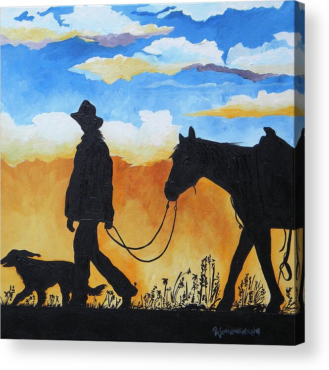 Sunset Acrylic Print featuring the painting Cowgirl Sunset by Patti Schermerhorn
