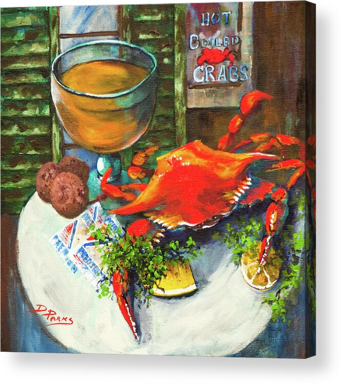 New Orleans Art Acrylic Print featuring the painting Crab and Crackers by Dianne Parks