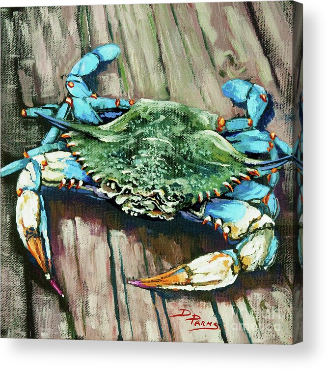 Crab Acrylic Print featuring the painting Crabby Blue by Dianne Parks