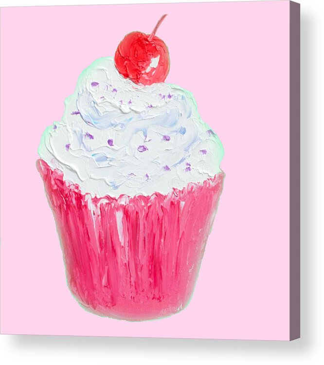 Cupcakes Acrylic Print featuring the painting Cupcake painting on pink background by Jan Matson