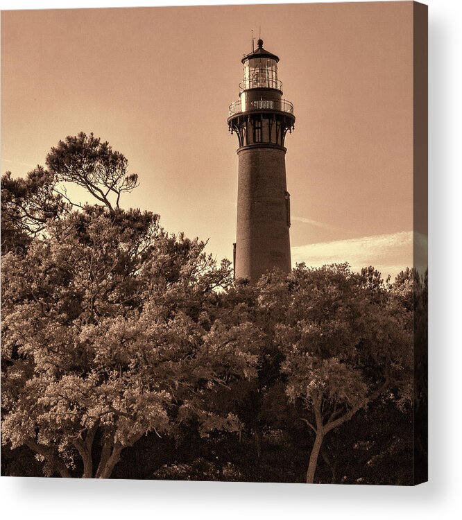 Currituck Beach Lighthouse - Sepia Acrylic Print featuring the photograph Currituck Beach Lighthouse - Sepia by Phyllis Taylor