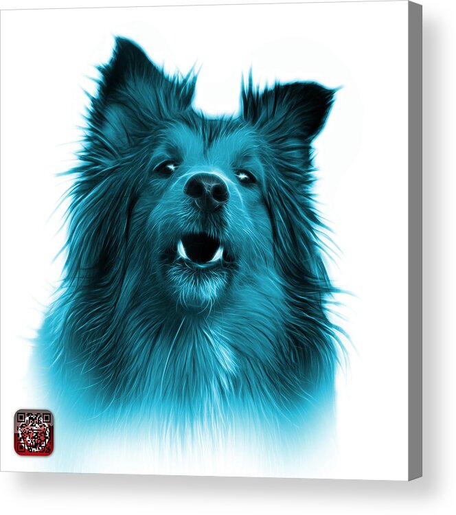 Sheltie Acrylic Print featuring the painting Cyan Sheltie Dog Art 0207 - WB by James Ahn