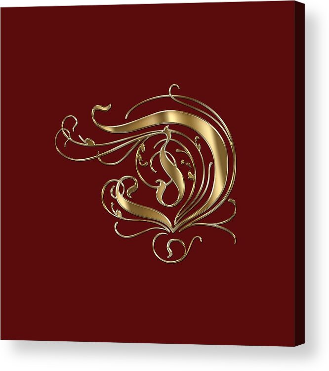 Gold Letter D Acrylic Print featuring the painting D Ornamental Letter Gold Typography by Georgeta Blanaru