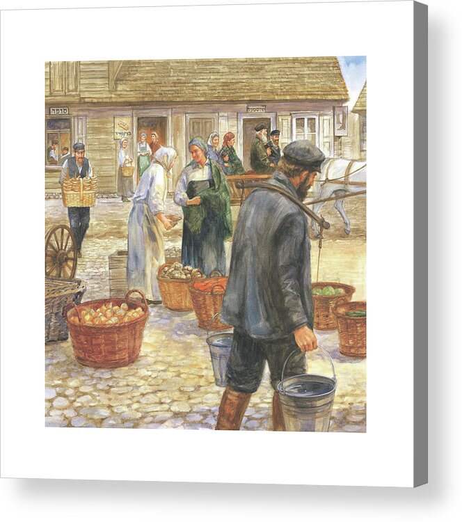 Avram's Gift Acrylic Print featuring the painting Daily Life in the Shtetl by Laurie McGaw