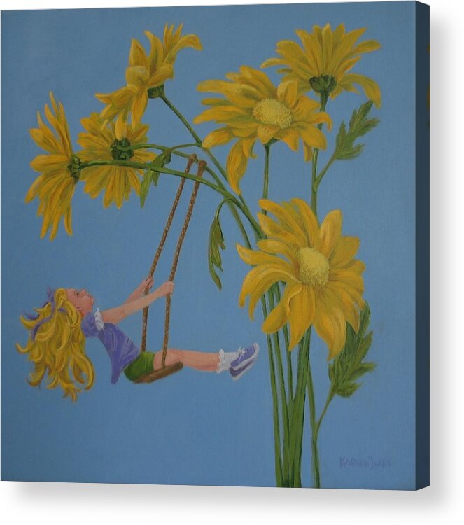 Swinging Acrylic Print featuring the painting Daisy Days by Karen Ilari