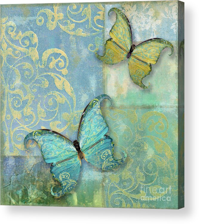 Damask Butterflies Acrylic Print featuring the painting Damask and Butterflies I by Mindy Sommers
