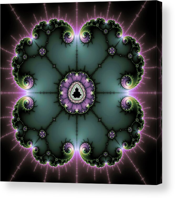 Fractal Acrylic Print featuring the digital art Decorative Fractal Art purple and green by Matthias Hauser