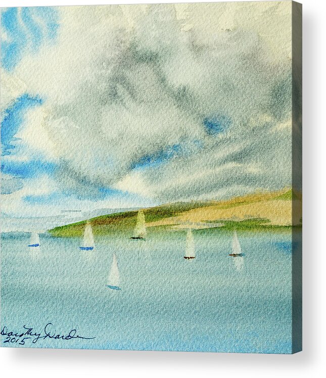 Afternoon Acrylic Print featuring the painting Dark Clouds Threaten Derwent River Sailing Fleet by Dorothy Darden
