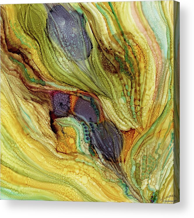 Desert Colors Mystery Sepia Turquoise Arizona Tucson Santa Fe Brown Eggplant Abstract Acrylic Print featuring the painting Desert Mysteries by Brenda Salamone