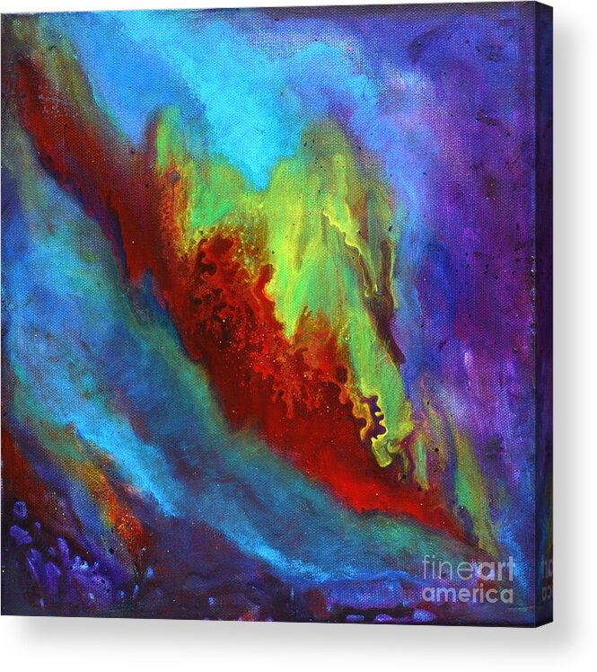 Desire Acrylic Print featuring the painting Desire a vibrant colorful abstract painting with a glittering center by Manjiri Kanvinde