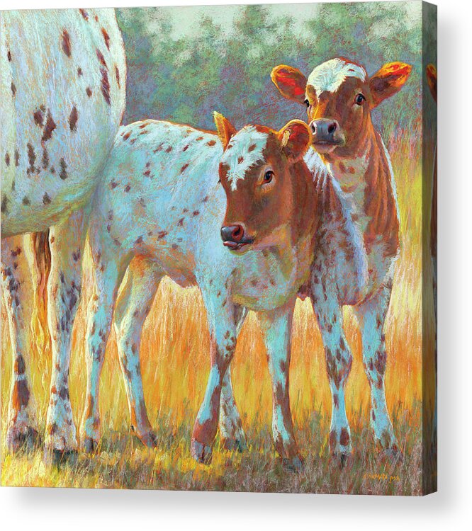 Longhorns Acrylic Print featuring the pastel Double Trouble by Rita Kirkman