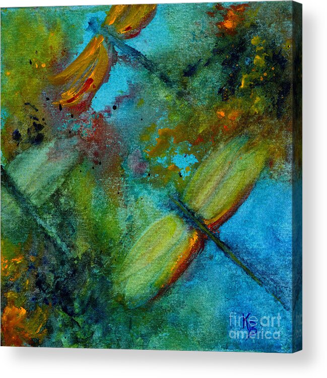 Dragonfly Acrylic Print featuring the painting Dragonflies by Karen Fleschler