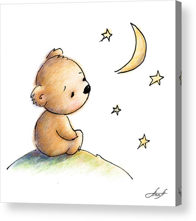 Drawing of cute teddy bear watching the star Acrylic Print by Anna ...