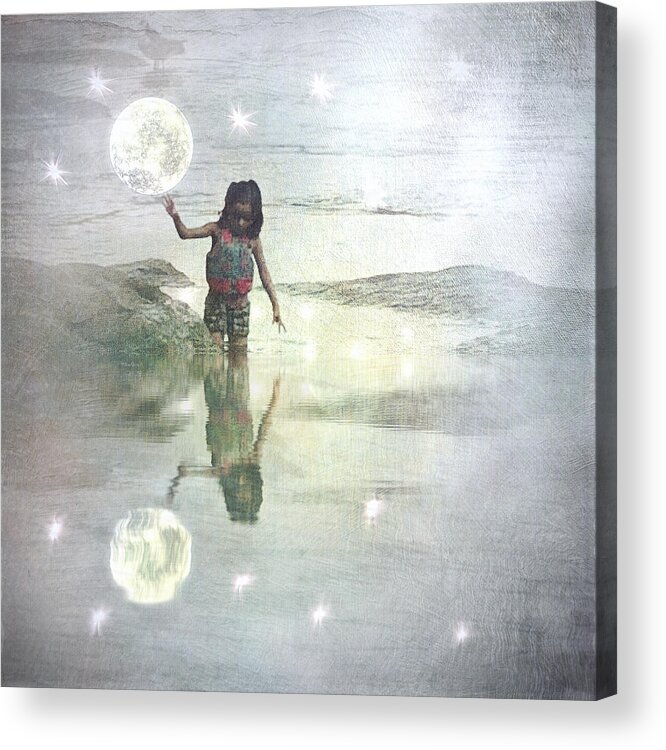 Girl Acrylic Print featuring the digital art To Touch the Moon by Melissa D Johnston