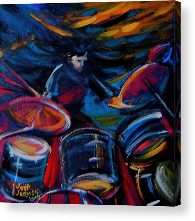 Drummer Acrylic Print featuring the painting Drummer Craze by Jeanette Jarmon