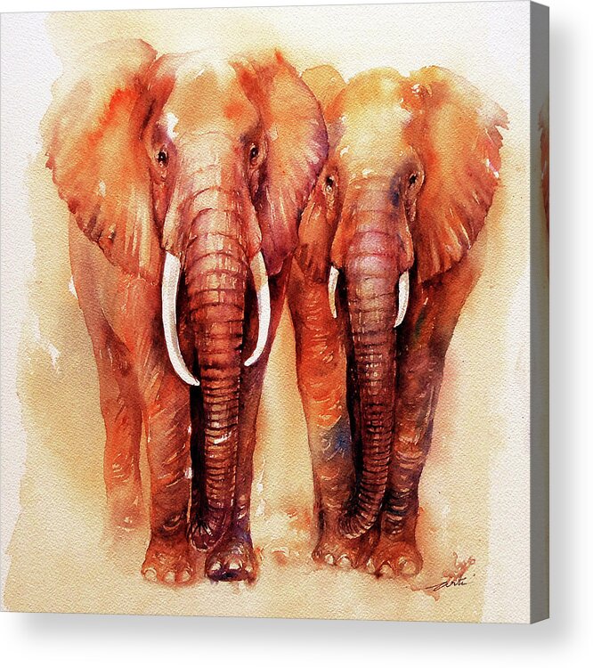 Elephants Acrylic Print featuring the painting Dusty and Brown by Arti Chauhan