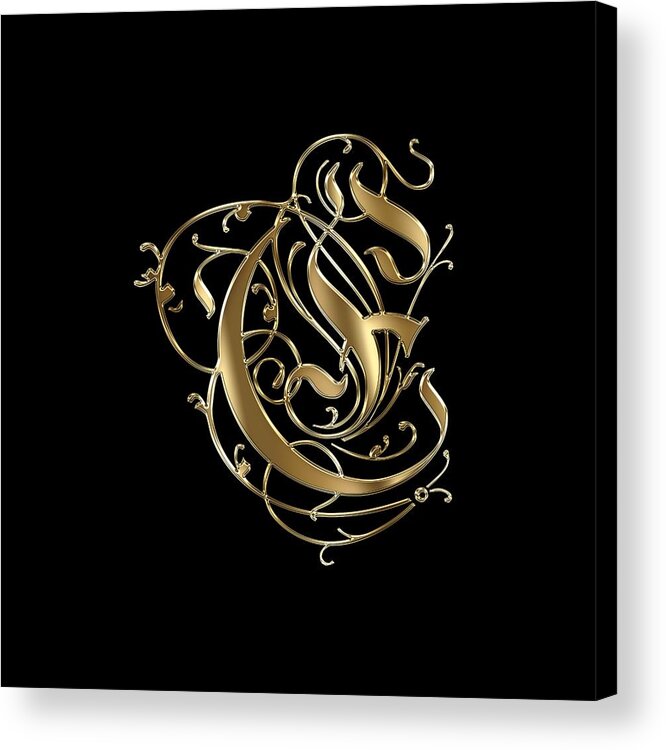 Gold Letter E Acrylic Print featuring the painting E Golden Ornamental Letter Typography by Georgeta Blanaru