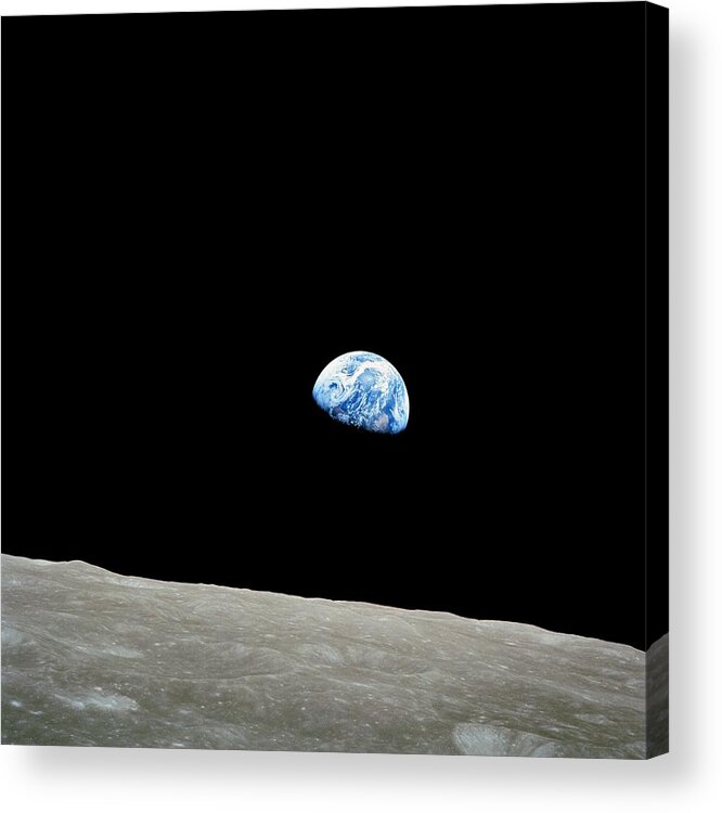 #faatoppicks Acrylic Print featuring the photograph Earthrise Over Moon, Apollo 8 by Nasa